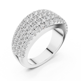 White gold round pave dome lab grown diamond anniversary band, side view