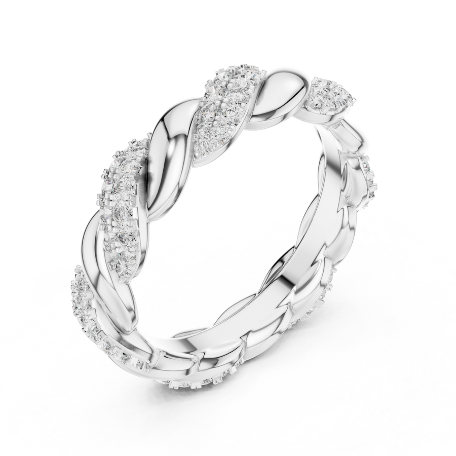 White gold round twist lab grown diamond eternity band, side view