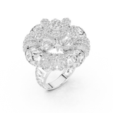 White gold round flower lab grown diamond cocktail ring, side view
