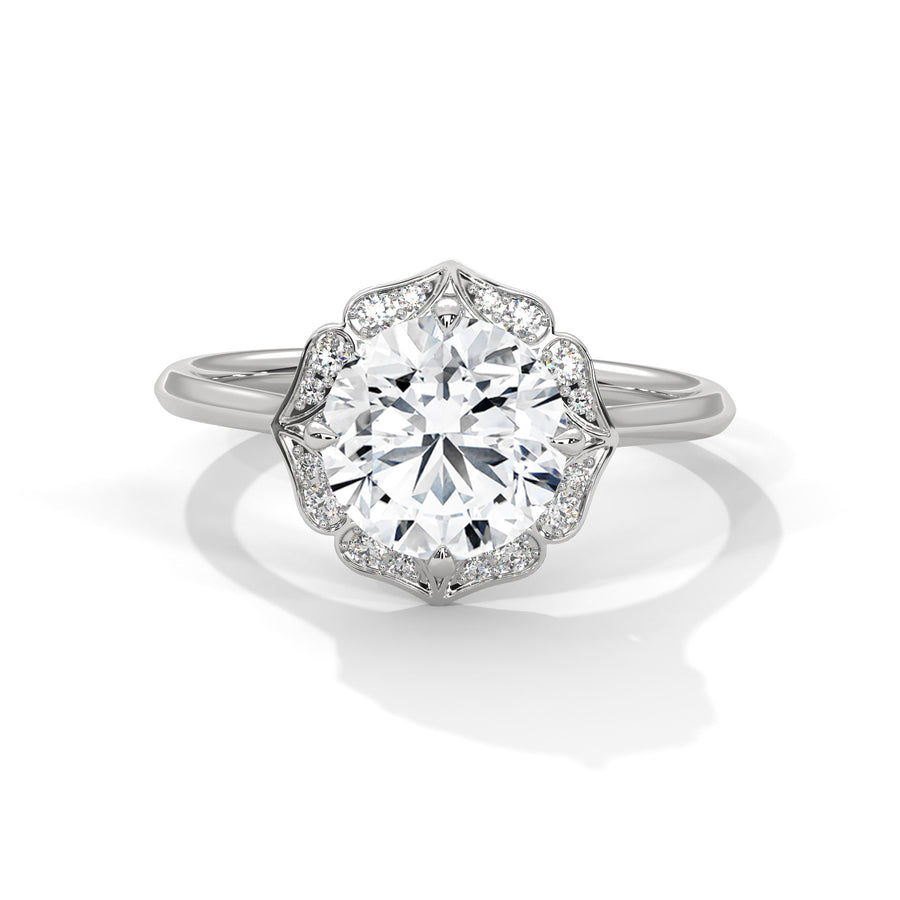 2 Carat Round Cut Lab Grown Diamond Engagement Ring in Rose Gold – Floral Halo | Luzora Jewels