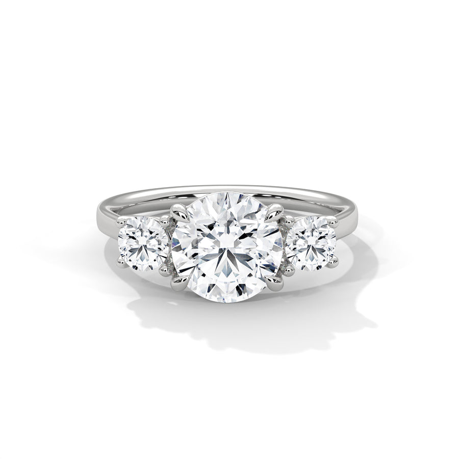 2.5 Carat Round Cut Lab Grown Diamond Engagement Ring on Hand – Three-Stone | Luzora Jewels