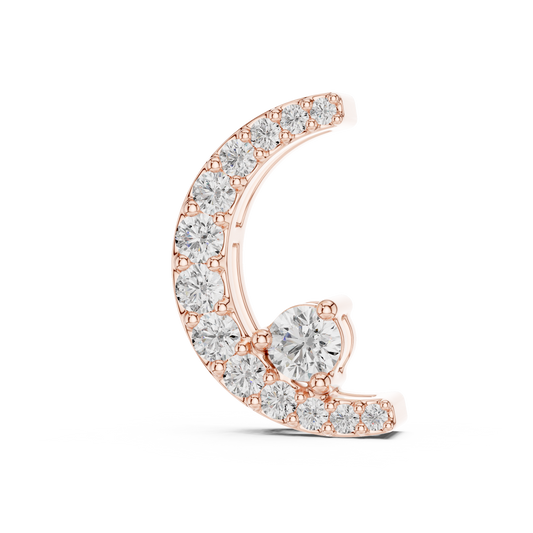 Rose gold crescent moon pendant with brilliant round-cut lab-grown diamonds on a transparent background.