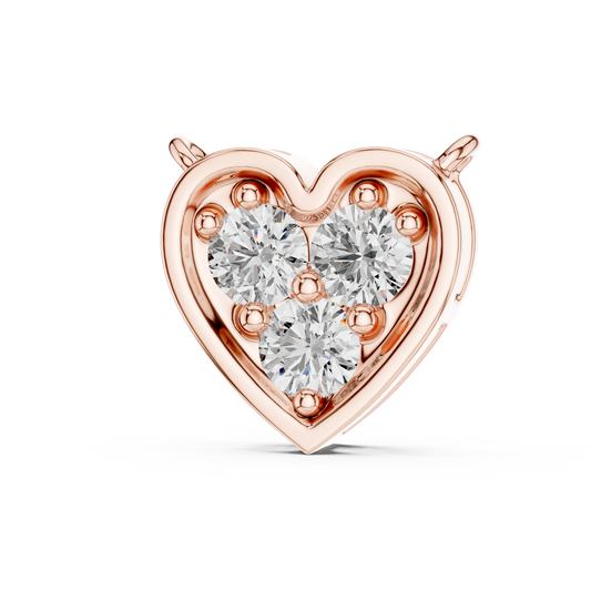 0.36 CT three stone lab grown diamond heart pendant in rose gold, front view
