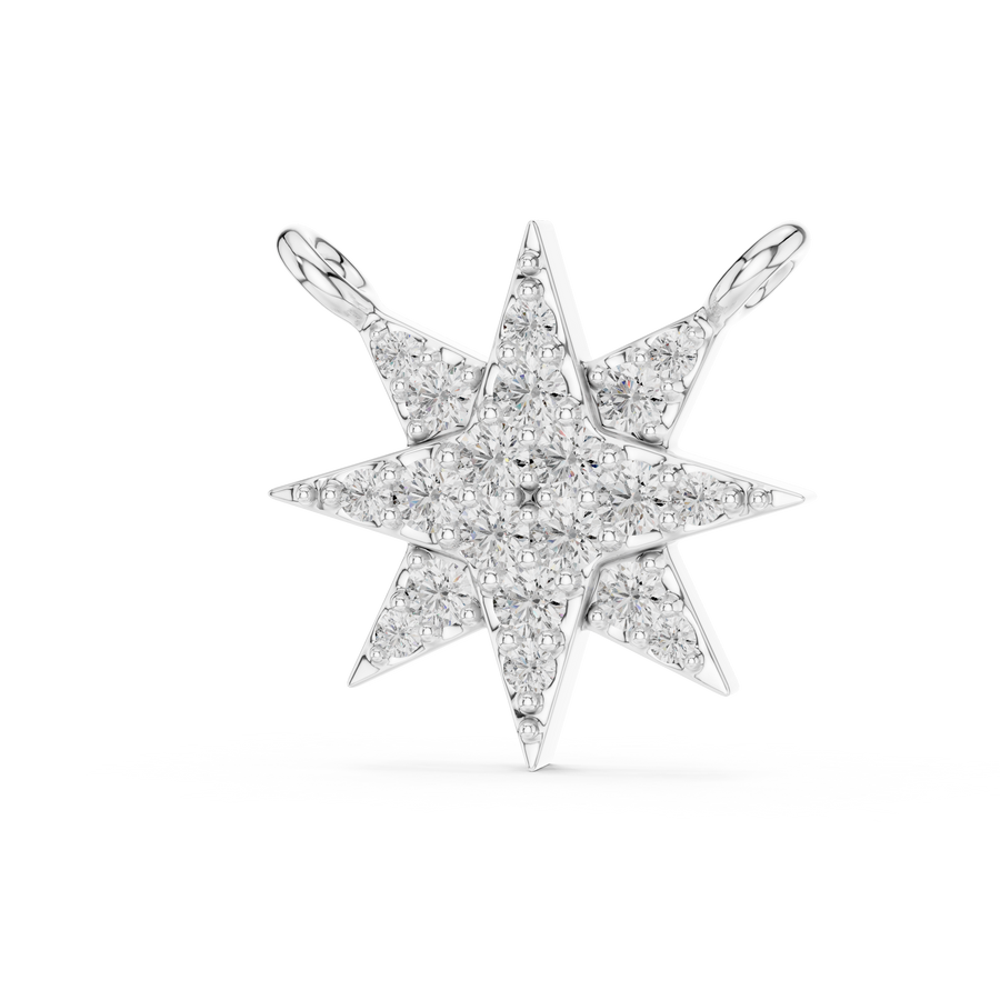 0.17 CT pave lab grown diamond north star pendant in white gold, front view