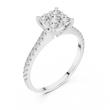 0.6 CT Cushion Cluster Lab Grown Diamond Engagement Ring in white gold — angled view by Luzora Jewels