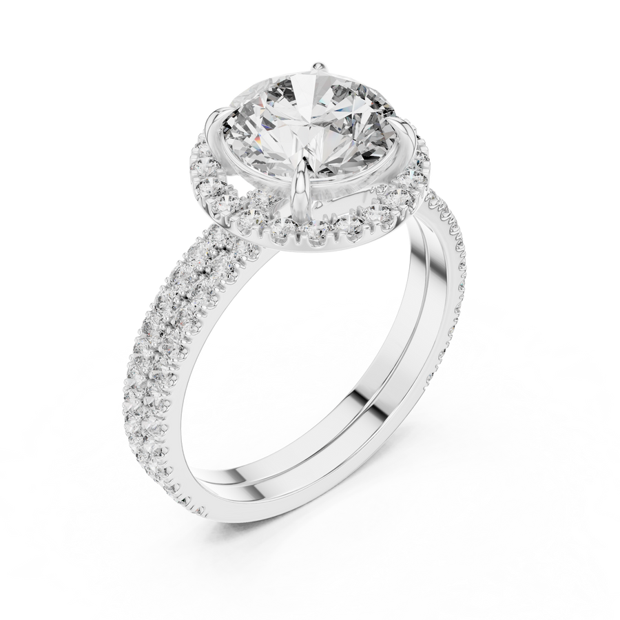 2 CT Round Halo Lab Grown Diamond Engagement Ring in white gold — angled view by Luzora Jewels