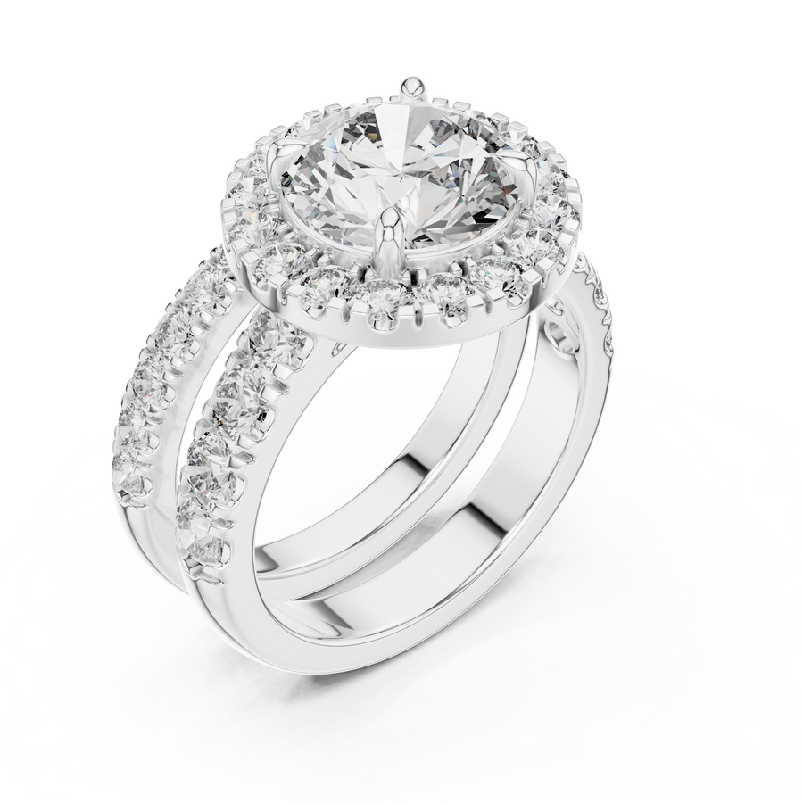 3 CT Round Halo Lab Grown Diamond Engagement Ring in white gold — angled view by Luzora Jewels