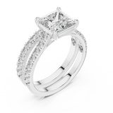 1.5 CT Princess Cut Lab Grown Diamond Split Shank Engagement Ring in white gold — angled view by Luzora Jewels