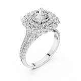 1 CT Round Double Halo Lab Grown Diamond Engagement Ring in white gold — angled view by Luzora Jewels
