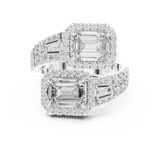 White gold 3.69 CTW lab grown diamond emerald cut toi et moi engagement ring, front view