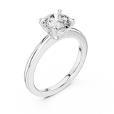 White gold lab grown diamond round cut solitaire engagement ring, angled view