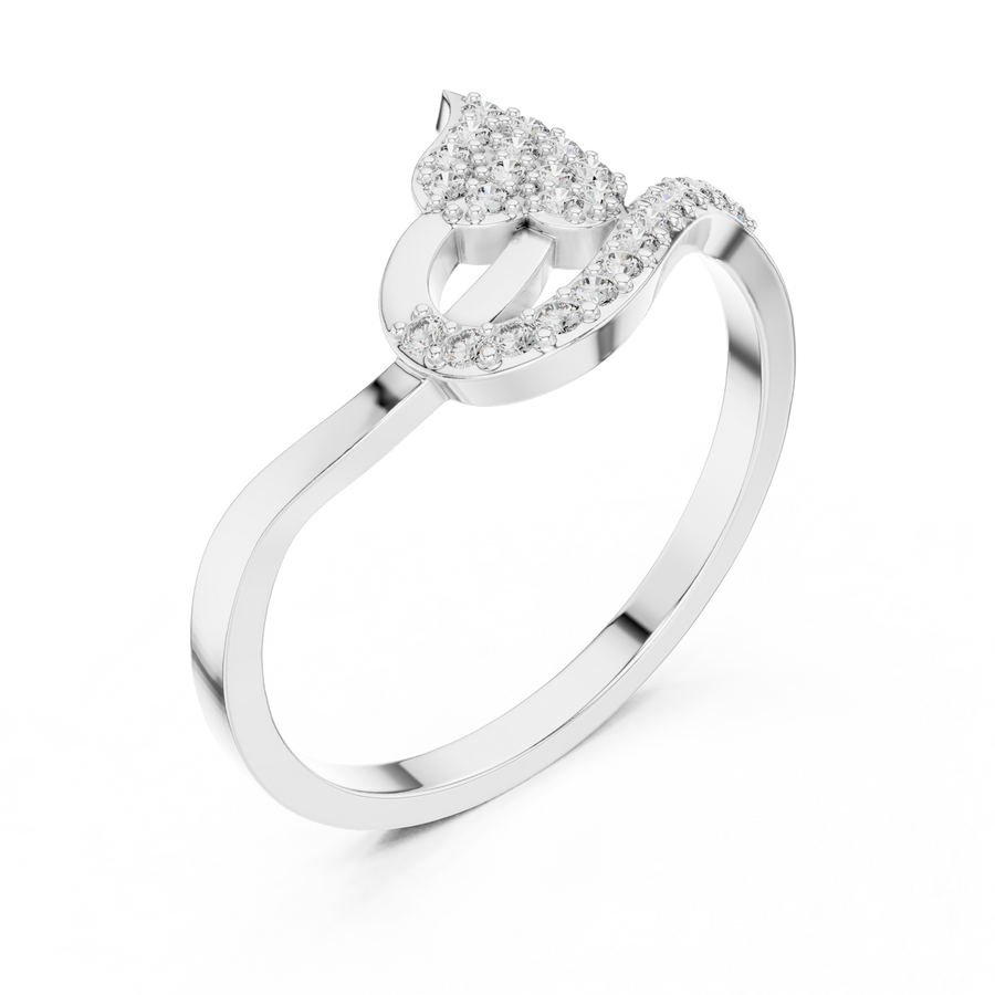 White gold leaf swirl lab grown diamond ring, side view