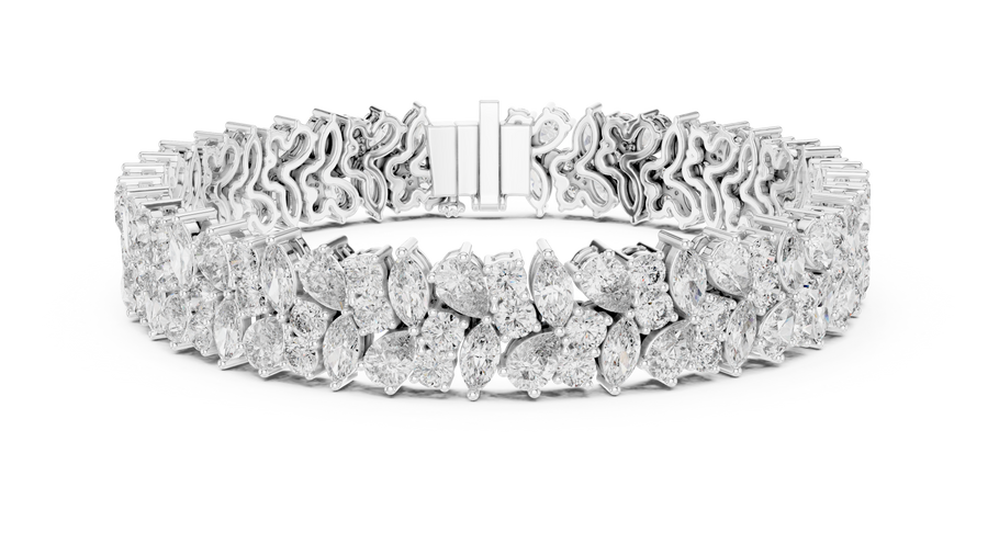 White gold 13.50 ct marquise and pear diamond cluster bracelet, front view