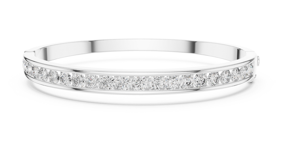 White gold 3.47 ct channel set diamond bangle bracelet, front view