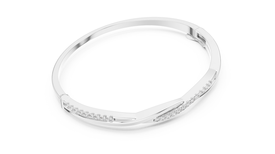 White gold 0.70 ct twisted diamond bangle bracelet, angled view