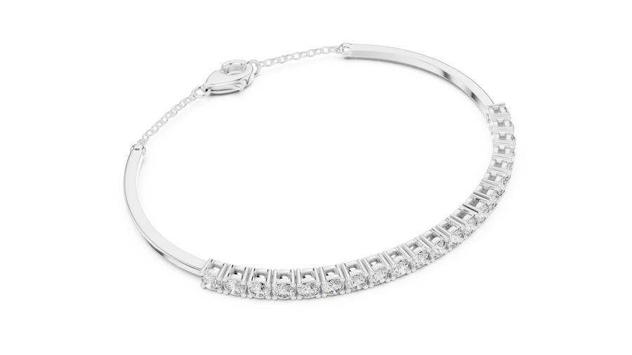 White gold 2.31 ct diamond bar bangle bracelet, angled view
