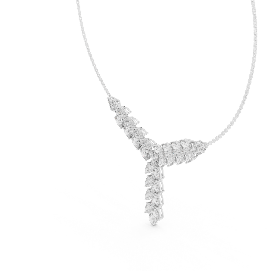 White gold pear and round cut lab grown diamond Y-drop statement necklace, side view