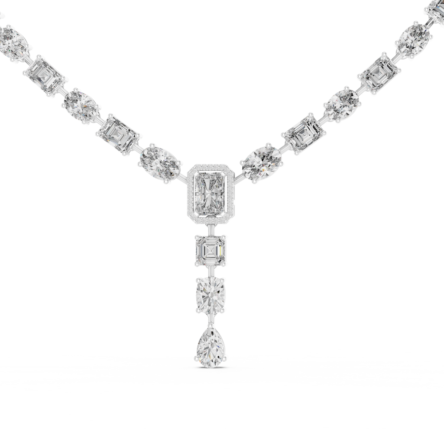 White gold mixed cut lab grown diamond statement Y-drop necklace