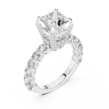 2 CT princess cut lab grown diamond engagement ring with pavé side stones in white gold, angled view