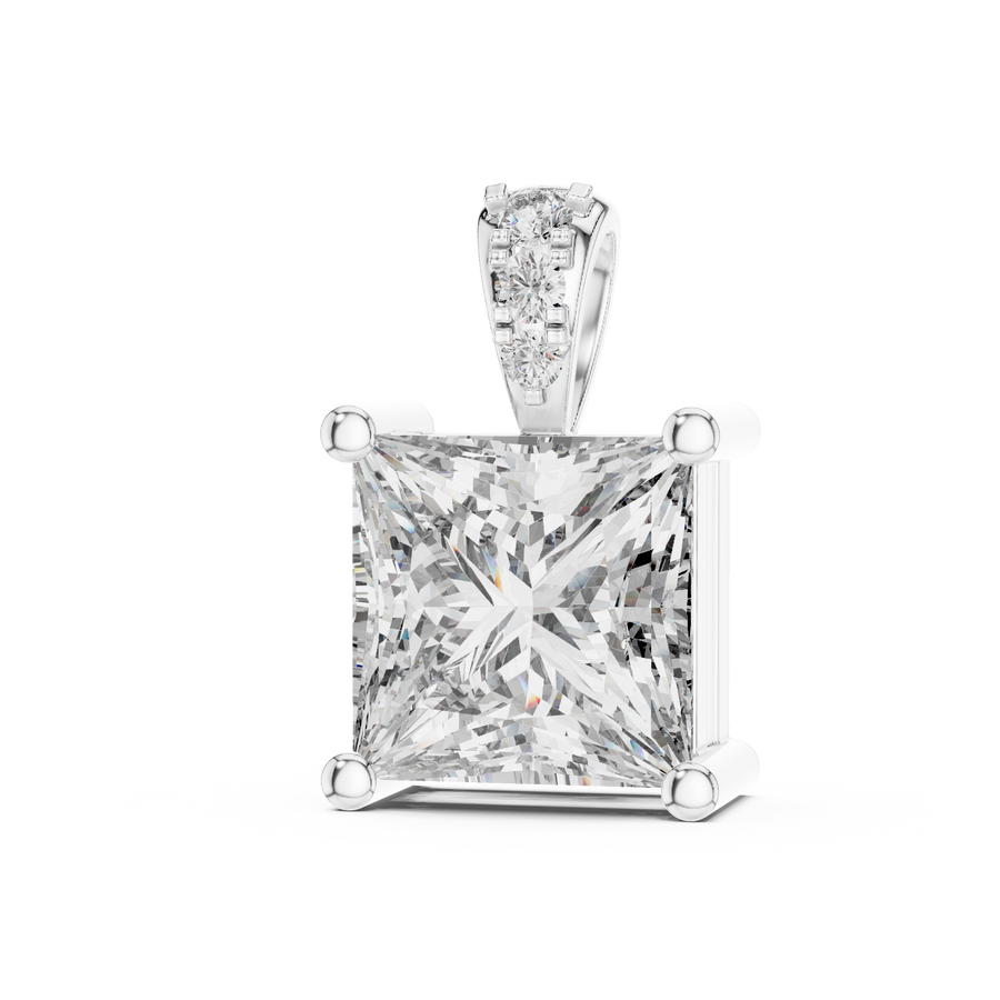 2 CT Princess Cut Lab Grown Diamond Solitaire Pendant in White Gold with Accented Bail