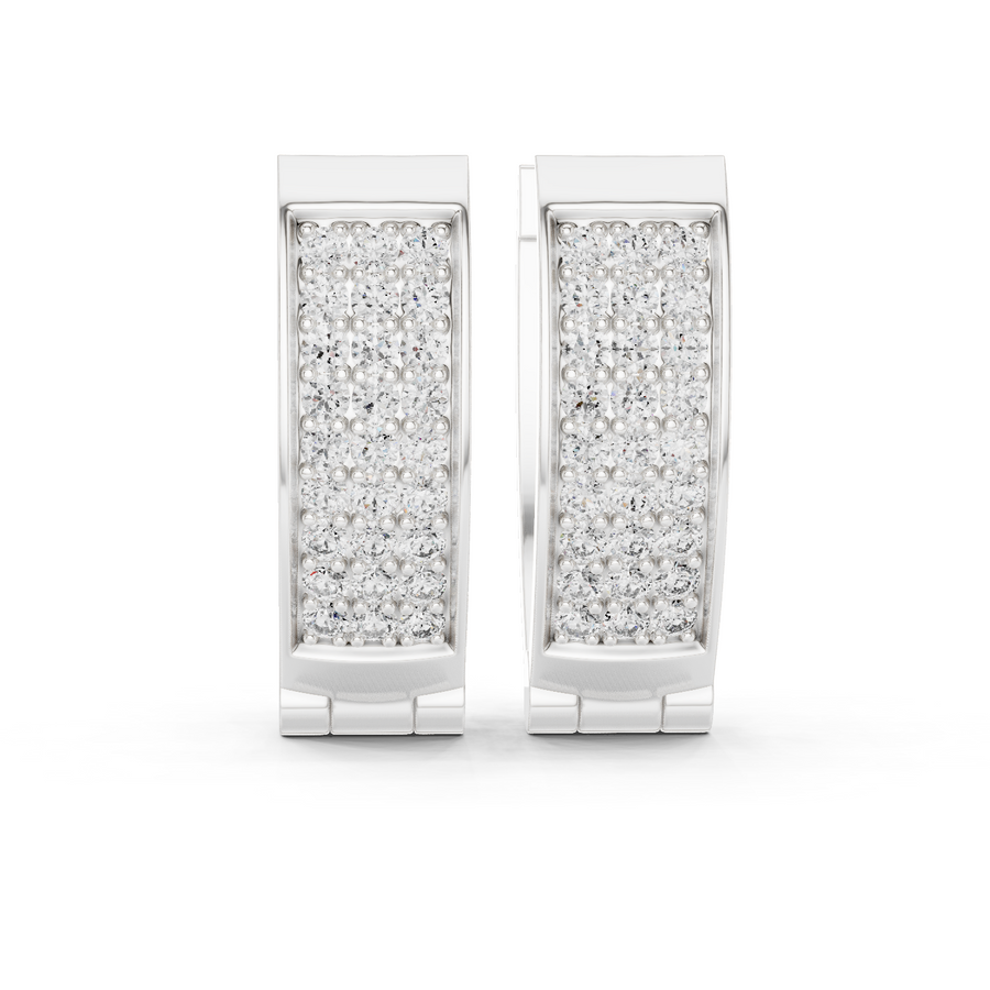 White gold 0.54 ct lab grown diamond three-row pavé huggie hoop earrings, front view