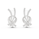 White gold 0.51 ct lab grown diamond love knot huggie earrings, front view