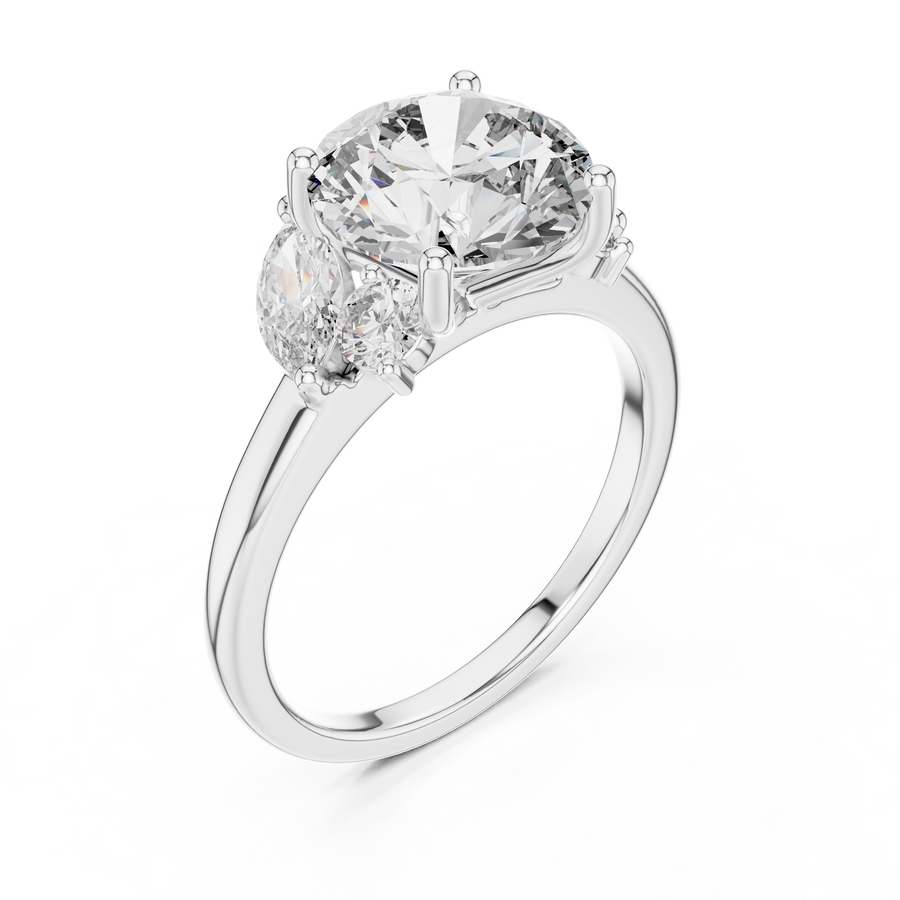 Rose gold 3 CT lab grown diamond round cut ring with marquise accents, front view — Luzora Jewels
