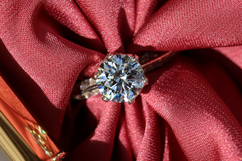 Silver diamond engagement ring close-up