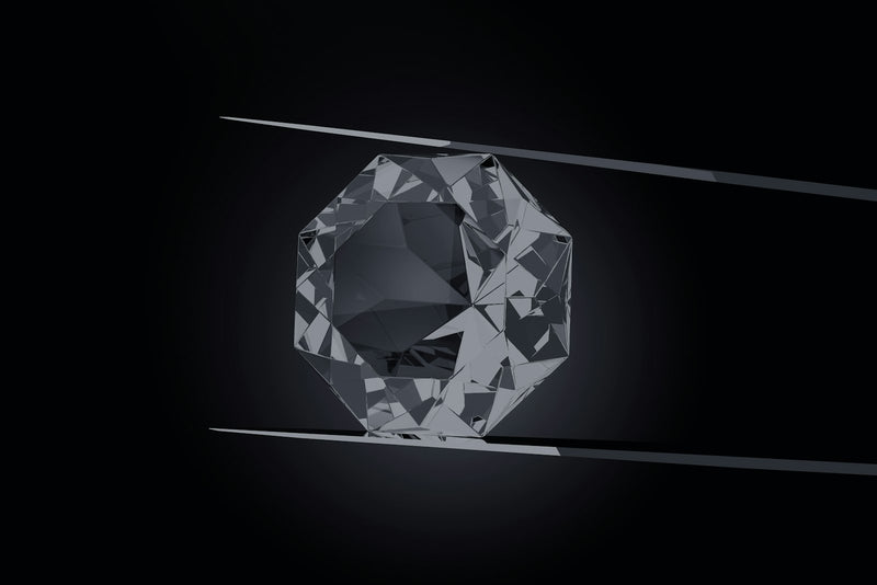 Close-up black and white photo of a diamond