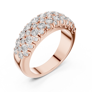 Rose gold round two-row lab grown diamond anniversary band, side view