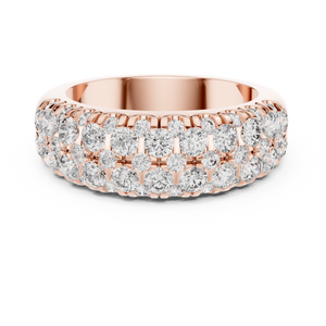 Rose gold round two-row lab grown diamond anniversary band, angled view