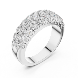 White gold round two-row lab grown diamond anniversary band, side view