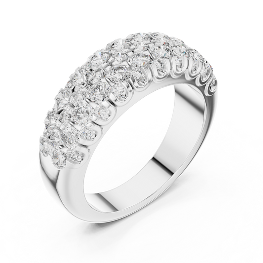 White gold round two-row lab grown diamond anniversary band, side view