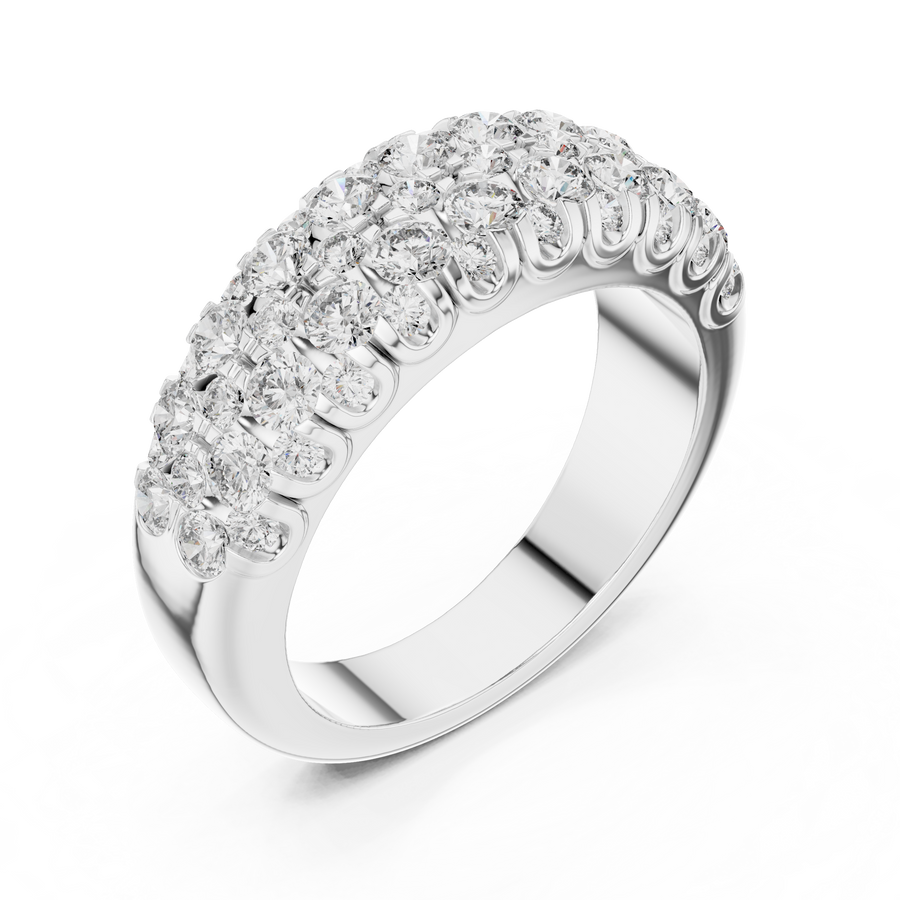 White gold round two-row lab grown diamond anniversary band, side view