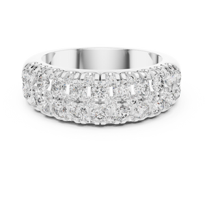 White gold round two-row lab grown diamond anniversary band, angled view