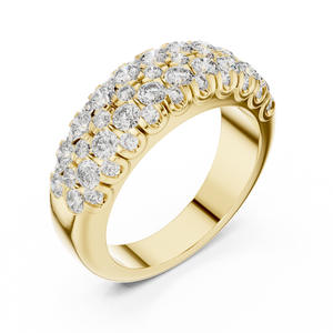 Yellow gold round two-row lab grown diamond anniversary band, side view