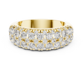 Yellow gold round two-row lab grown diamond anniversary band, angled view