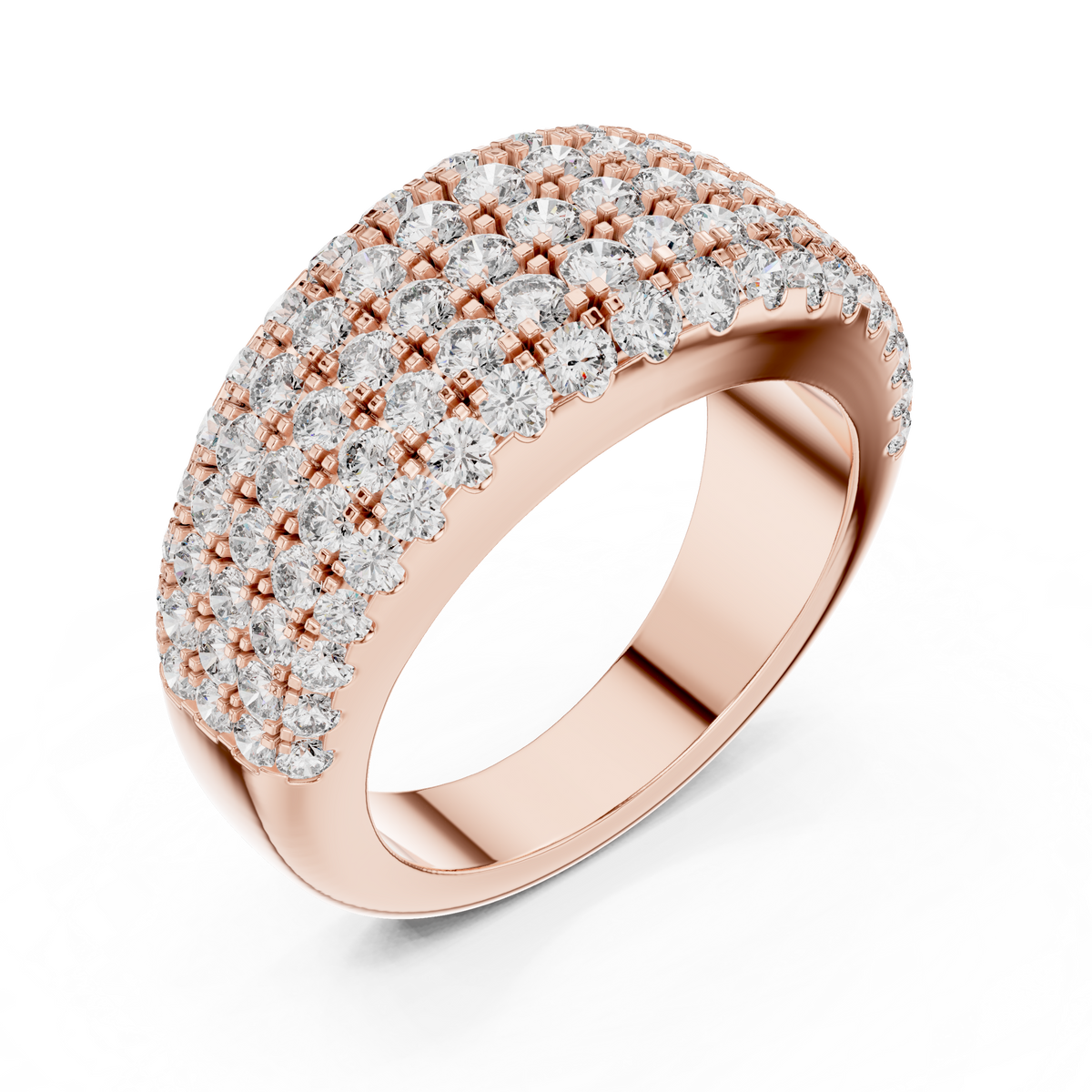 Rose gold round pave dome lab grown diamond anniversary band, side view