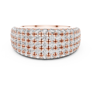 Rose gold round pave dome lab grown diamond anniversary band, angled view