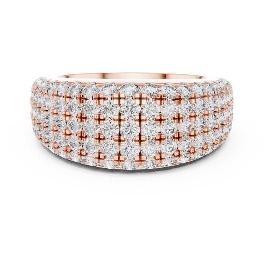 Rose gold round pave dome lab grown diamond anniversary band, angled view