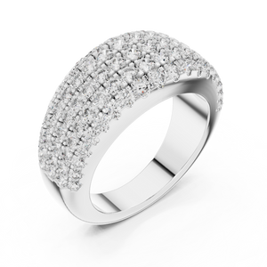 White gold round pave dome lab grown diamond anniversary band, side view