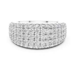 White gold round pave dome lab grown diamond anniversary band, angled view