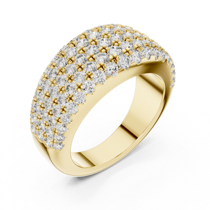 Yellow gold round pave dome lab grown diamond anniversary band, side view