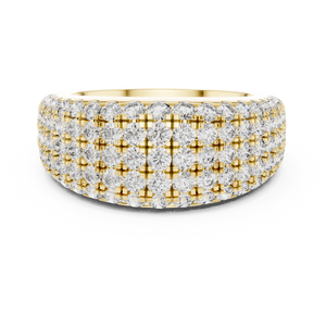Yellow gold round pave dome lab grown diamond anniversary band, angled view