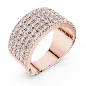 Rose gold round five-row pave lab grown diamond anniversary band, side view