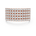 Rose gold round five-row pave lab grown diamond anniversary band, angled view
