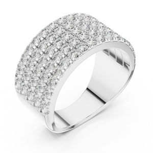 White gold round five-row pave lab grown diamond anniversary band, side view