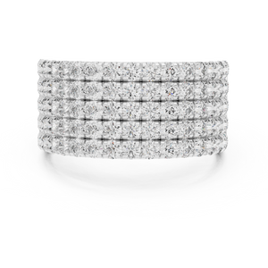 White gold round five-row pave lab grown diamond anniversary band, angled view