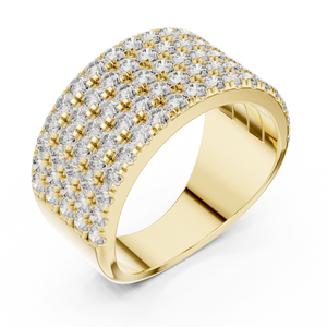 Yellow gold round five-row pave lab grown diamond anniversary band, side view