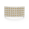 Yellow gold round five-row pave lab grown diamond anniversary band, angled view